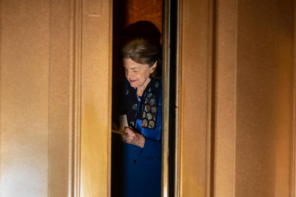 Sen. Dianne Feinstein leaves the Senate chamber following a vote in February.