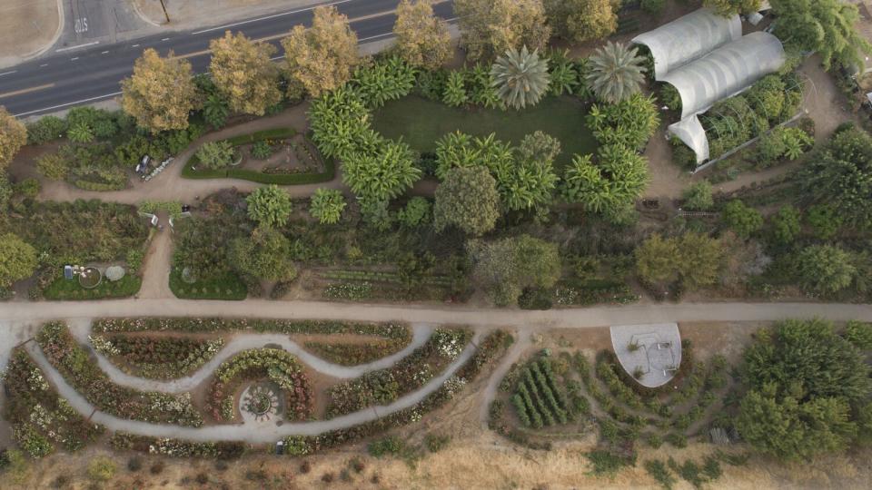 A community garden seen from above.