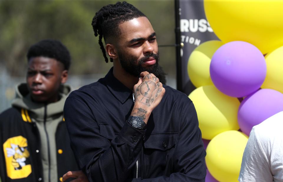 Louisville native D’Angelo Russell of the Los Angeles Lakers at the announcement that the D’Angelo Russell Foundation is going to revitalize Algonquin Park.
Mar. 30, 2024