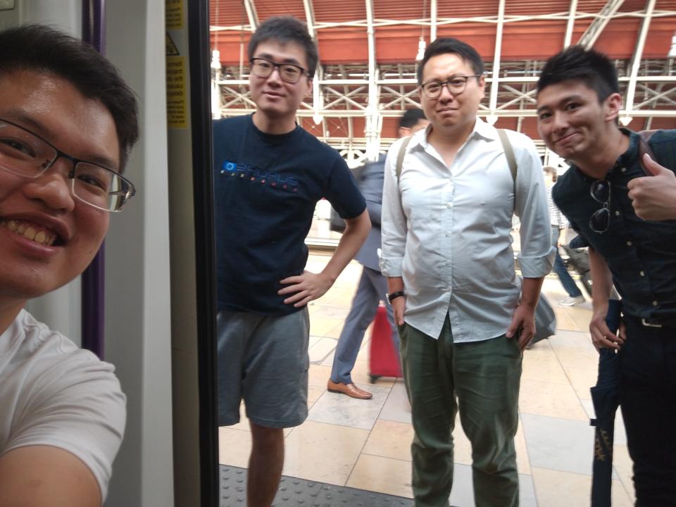 This photo provided by Wilson Li shows Simon Cheng Man-kit, second from left, a resident of Hong Kong. China said Wednesday, Aug. 21, 2019, Cheng, a staffer at the British consulate in Hong Kong, has been given 15 days of administrative detention in the neighboring mainland city of Shenzhen for violating regulations on public order. The case is stoking fears that Beijing is extending its judicial reach to semi-autonomous Hong Kong. (Wilson Li via AP)