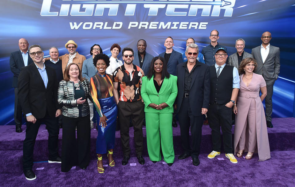 Disney CEO Bob Chapek, Angus MacLane, Disney Studios content chairman Alan Bergman, Dale Soules, Michael Giacchino, Keke Palmer, Efren Ramirez, Mary McDonald-Lewis, Chris Evans, Isiah Whitlock Jr., Uzo Aduba, Jason Headley, James Brolin, Thomas Marshburn, Pete Docter, Peter Sohn, Jim Morris, producer Galyn Susman and chairman of Disney media and entertainment distribution Kareem Daniel - Credit: Alberto E. Rodriguez/Getty Images for Disney