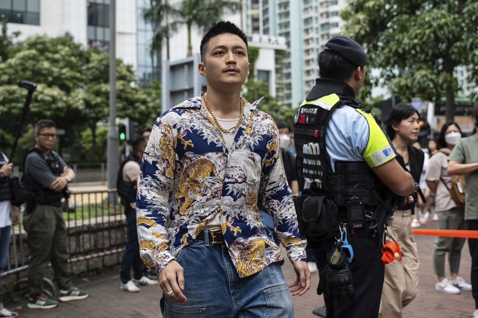 Lee Yue-shun, a former pro-democracy district councilor, arrives at the West Kowloon Magistrates' Courts in Hong Kong, Thursday, May 30, 2024, ahead of verdicts in national security case. (AP Photo/Chan Long Hei)