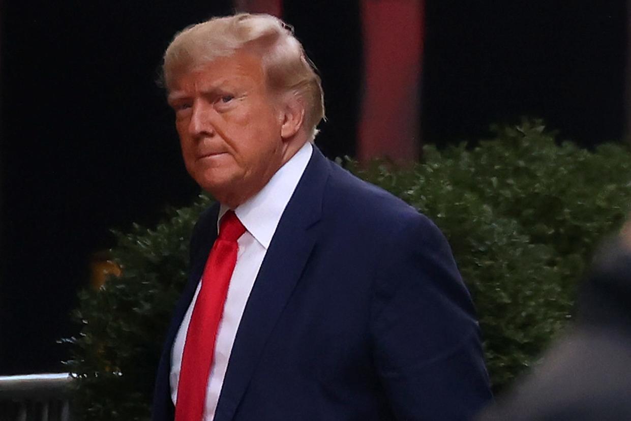 Former President Donald Trump arrives at Trump Tower on Monday in New York.