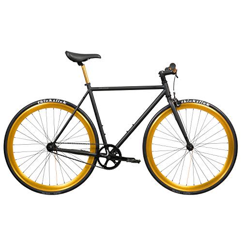 4) Pure Fix Original Fixed Gear Single Speed Bicycle, India Matte Black/Babylon Gold, 47cm/X-Small