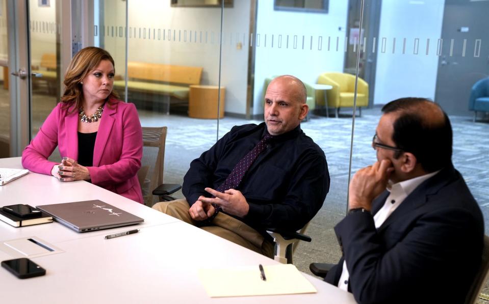 From left, Kirsten Hokeness, director of the School of Health and Behavioral Sciences, Joseph Trunzo, associate director of the School of Health and Behavioral Sciences, and Rupendra Paliwal, provost and chief academic officer.