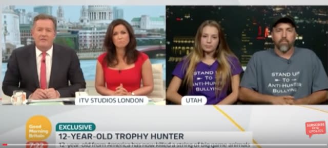Piers Morgan challenges 12-year-old trophy hunter 