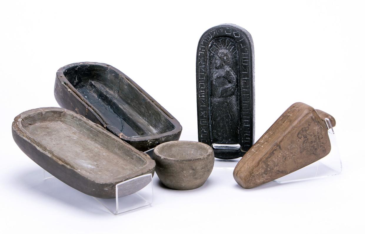 The Newark Holy Stones are stone carvings inscribed with Hebrew writing found in and near the Newark Earthworks in 1860. They are on display at the Johnson-Humrickhouse Museum in Coshocton.