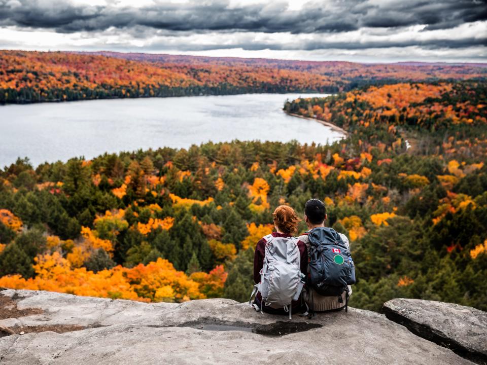 fall couple hiking