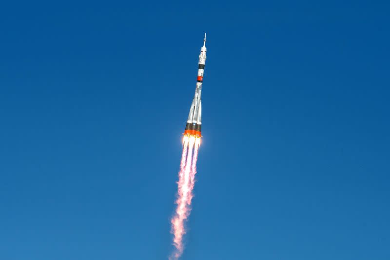 Soyuz MS-17 spacecraft carrying ISS crew blasts off from the launchpad at the Baikonur Cosmodrome