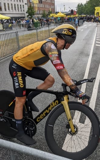 Primoz Roglic prepares for his time trial - TOM CARY