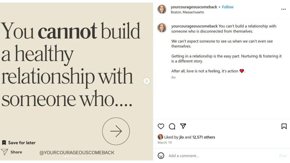 Jennifer Lopez likes an Instagram post about healthy relationships