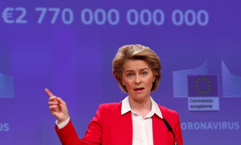 EC President von der Leyen speaks on coronavirus disease (COVID-19) in Brussels