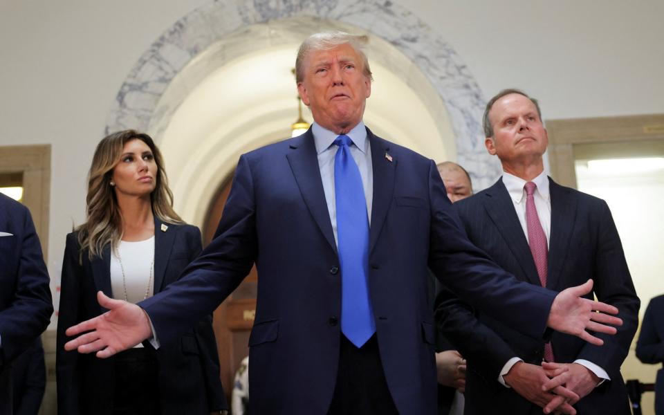 Donald Trump speaks to the media at the Manhattan courthouse