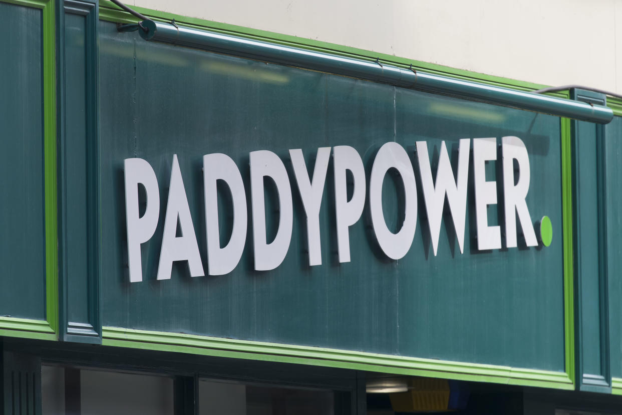 CARDIFF, UNITED KINGDOM - FEBRUARY 23: A close-up of a Paddypower bookmakers shop sign on February 23, 2018 in Cardiff, United Kingdom. (Photo by Matthew Horwood/Getty Images)