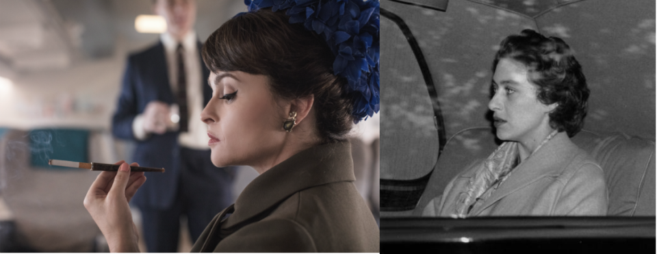 <p>Helena Bonham Carter took on the role of rebellious Princess Margaret for season three and four. Once the news was released, the actress <a href="https://www.bbc.com/news/entertainment-arts-43994634" rel="nofollow noopener" target="_blank" data-ylk="slk:stated;elm:context_link;itc:0;sec:content-canvas" class="link ">stated</a>, “I’m not sure which I’m more terrified about—doing justice to the real Princess Margaret or following in the shoes of Vanessa Kirby’s Princess Margaret.” Which…fair. </p>