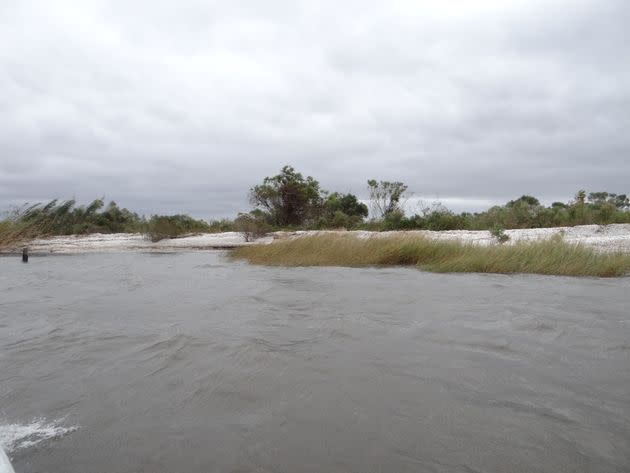 A view of St. Malo from the water. There are no structures left because the wetlands are sinking into the sea. (Photo: Michael Salgarolo)