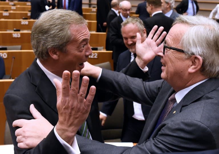 United Kingdom Independence Party (UKIP) leader Nigel Farage (left) meets EU Commission President Jean-Claude Juncker in Brussels on June 28, 2016