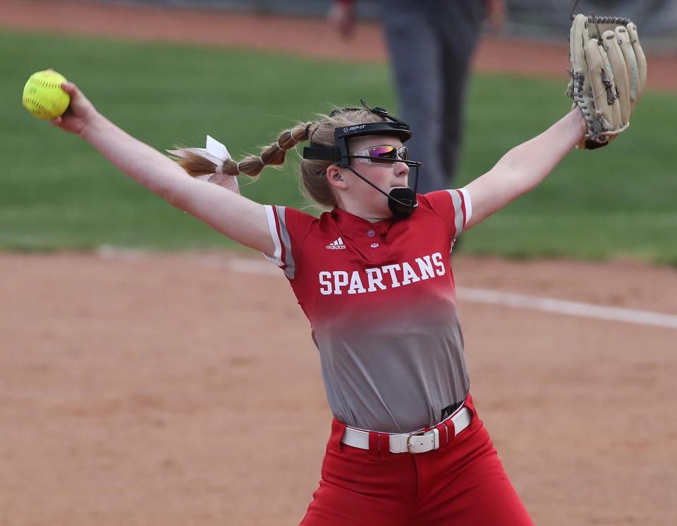 Sydney Hillyard of Springfield pitches against Revere during their division II district semifinal game at Firestone Stadium in Akron Tuesday night. Springfield won 11-3.