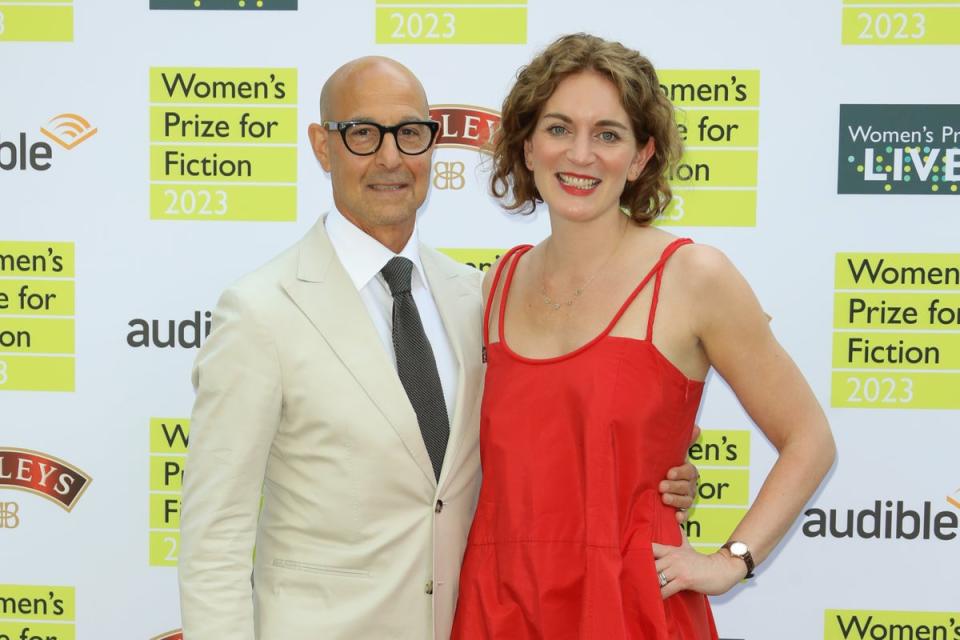 Stanley Tucci (L) and Felicity Blunt attend the Women's Prize For Fiction 2023 winner ceremony at Bedford Square Gardens on June 14, 2023 in London, England.   Pic credit: Dave Benett (Hoda Davaine/Dave Benett/Getty Images)