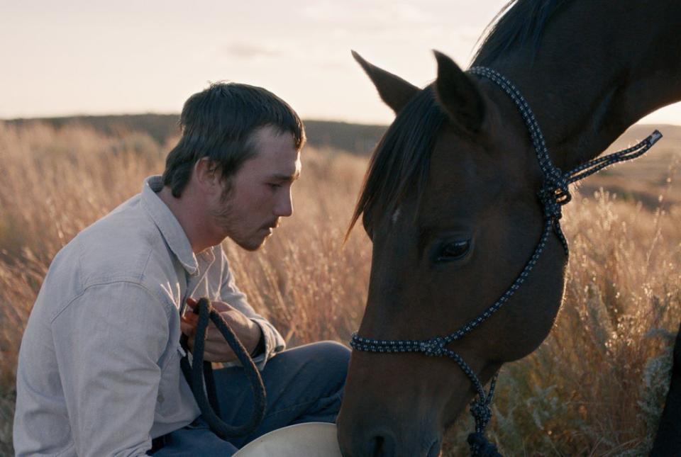 "The Rider" takes place amid poverty but finds great riches in its South Dakota vista. Our taciturn but sensitive hero (Brady Jandreau) takes refuge in the rodeo, or at least he did before an injury threatened his sanctuary. Chlo&eacute; Zhao's beautiful sophomore feature captures paradise lost, wondering how someone with limited means can rebuild an identity in an America whose resources don't always abound. Hope and despair intermingle, forever one gallop away from peace.