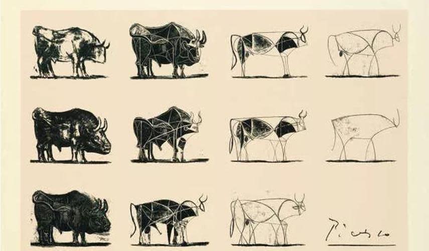 畢卡索1946年畫作《公牛，十四號》。（翻攝自可口創造官網）