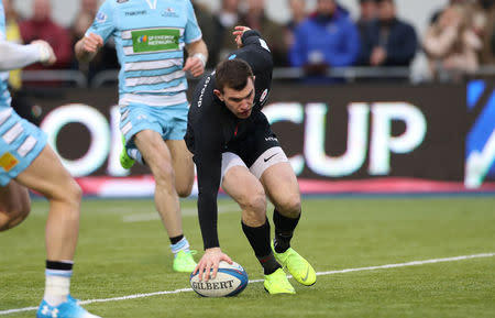 Rugby Union - European Rugby Champions Cup - Saracens v Glasgow Warriors - Allianz Park, London, Britain - January 19, 2019 Saracens' Ben Spencer scores their first try Action Images via Reuters/Peter Cziborra
