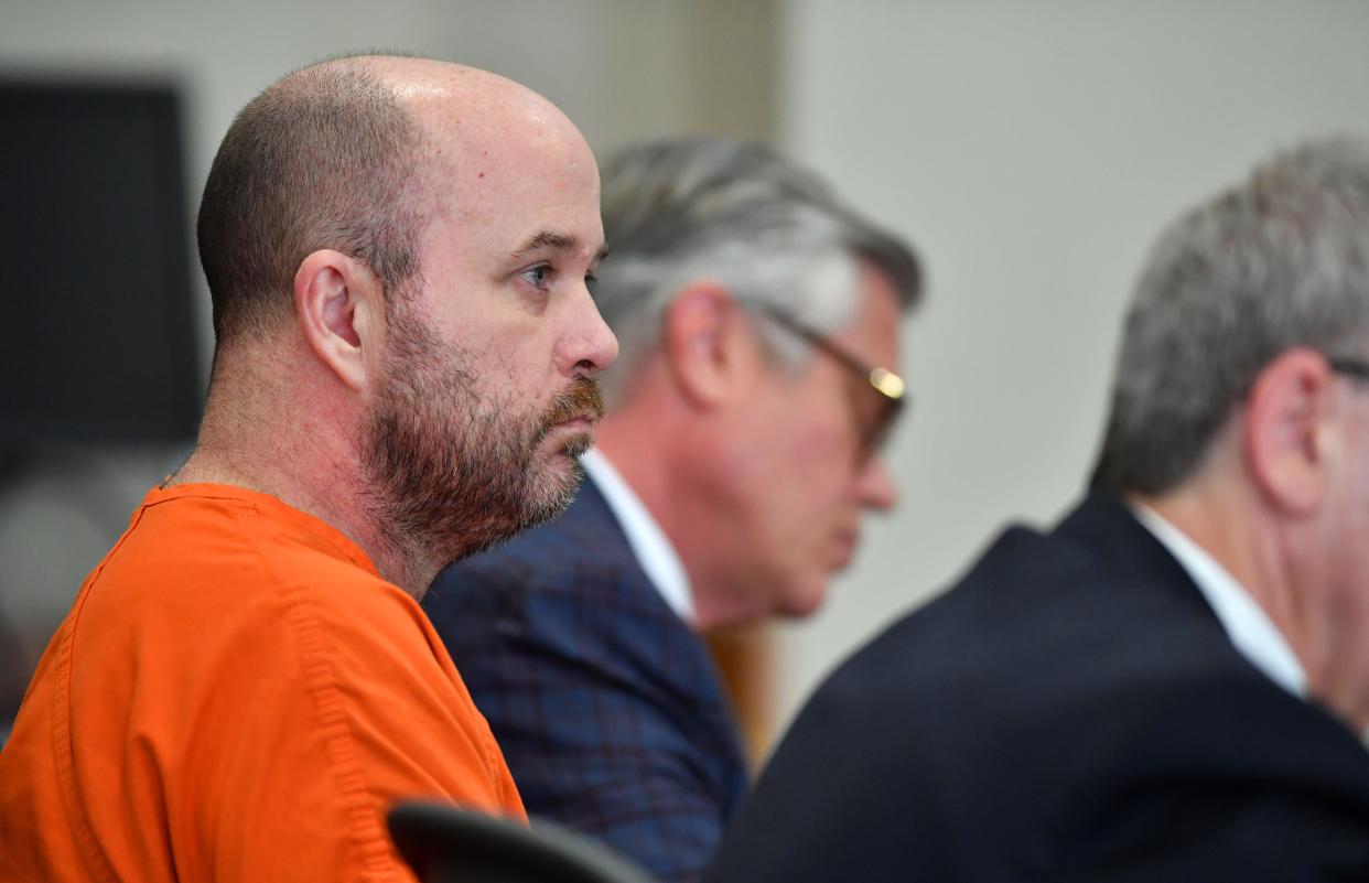 Robert Knowlton listens as Judge Dana Moss reads his sentence during a hearing Wednesday, Feb. 28, 2024. Knowlton was sentenced on several charges including 25 years in prison for vehicular homicide in the death of 52-year-old Fabio Wakizaka on Nov. 11, 2021.