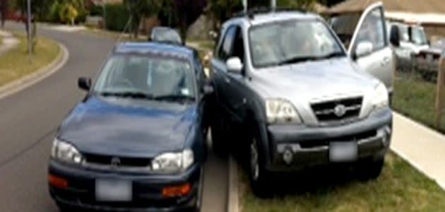 The scene of the crash where a mum (driver of grey car) is accused of driving six times above the legal limit. Photo: Supplied