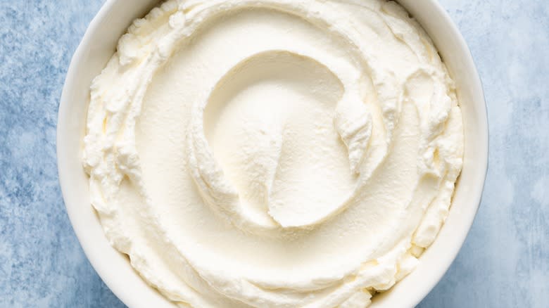 Whipped cream cheese in bowl