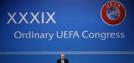 FIFA President Sepp Blatter delivers his speech during the opening session of the 39th Ordinary UEFA Congress in Vienna March 24, 2015. REUTERS/Leonhard Foeger