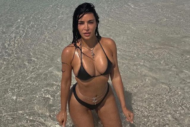 <p>Kim Kardashian/Instagram</p> Kim Kardashian at the beach.