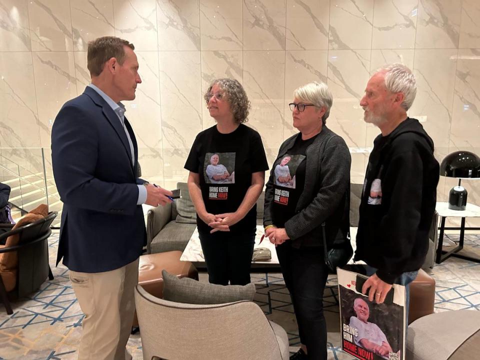 Sen Ted Budd meets with Aviva Siegel and her family in Israel, where she shares her story of being held hostage. Courtesy of Sen. Ted Budd's office.