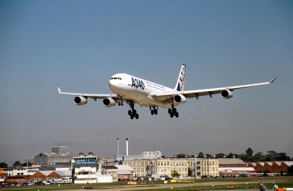 An Airbus A340-300 prototype pictured on final approach for landing in 1995.