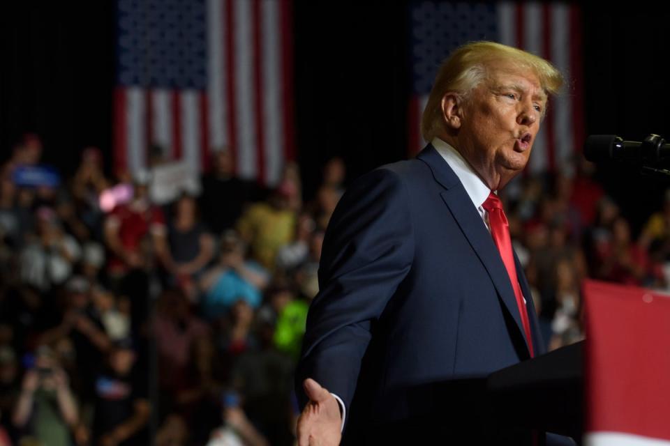 Former President Donald Trump speaks at a Save America Rally to support Republican candidates running for state and federal offices in the state at the Covelli Centre (Getty Images)