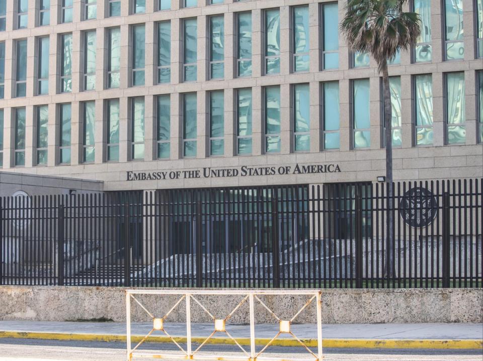 Outside the US embassy in Havana, Cuba (Getty Images)