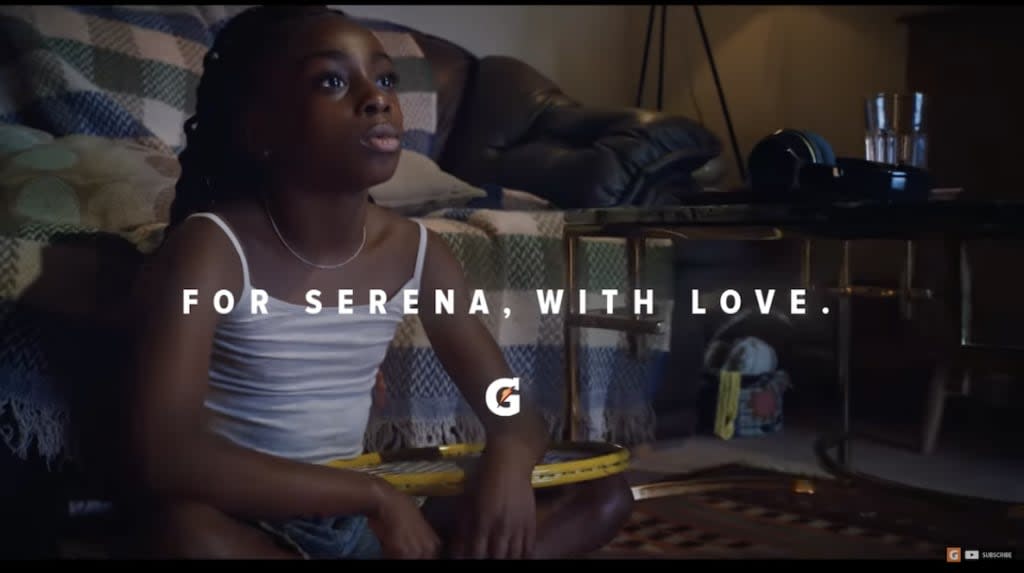 Gatorade’s new ad dedicated to Serena Williams premiered during the MTV Video Music Awards last night, with narration from the “Renaissance” star herself, Queen Bey.(Photo credit: Gatorade/YouTube)