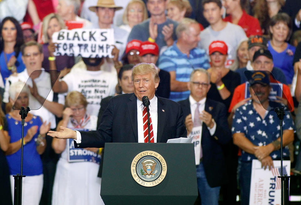 President Trump speaks to supporters at the Phoenix Convention Center during a rally on Aug. 22. (Photo: Ralph Freso/Getty Images)