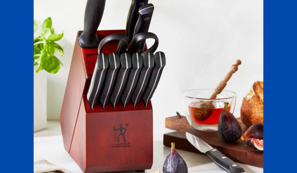 the Henckels knife set on a kitchen counter