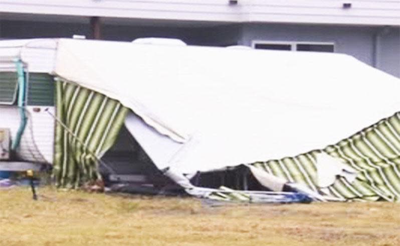 A caravan sits dilapidated after storms along the NSW coast. Photo: 7News