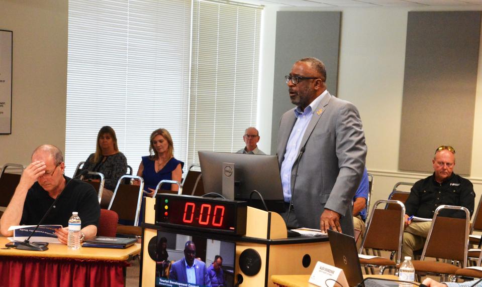 Cocoa city manager Stockton Whitten answers questions from the Brevard County Tourism Development Council at a recent meeting. The council made a motion to approve the $5 million request for the Brightline train station in Cocoa.