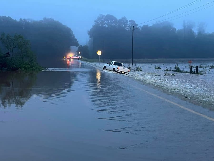 Photo from FM 343 on Monday morning around 5:50 a.m. in Nacogdoches County. Photo courtesy of the Lilbert-Looneyville Volunteer Fire Department.