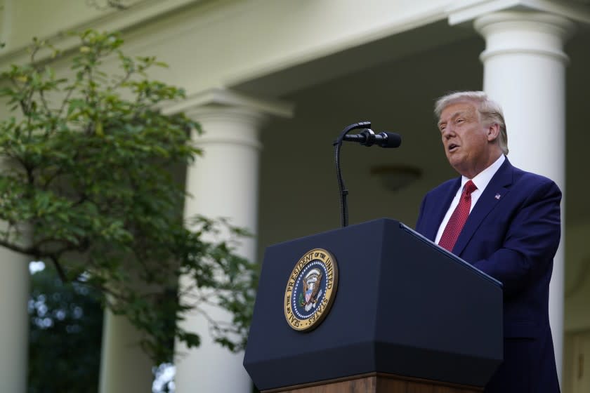 President Donald Trump speaks during a news conference in the Rose Garden of the White House, Tuesday, July 14, 2020, in Washington. (AP Photo/Evan Vucci)