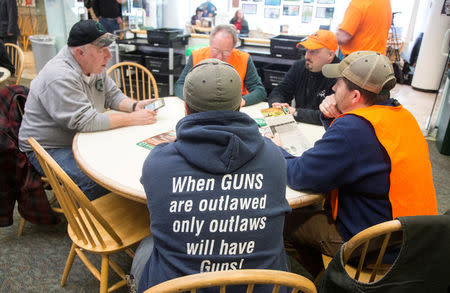 FILE PHOTO: Vermont Federation of Sportsmen's Club members and pro-gun supporters mingle at the annual Sportsmen's Legislative Mixer in Montpelier, Vermont, U.S., March 13, 2018. REUTERS/Christinne Muschi/File Photo