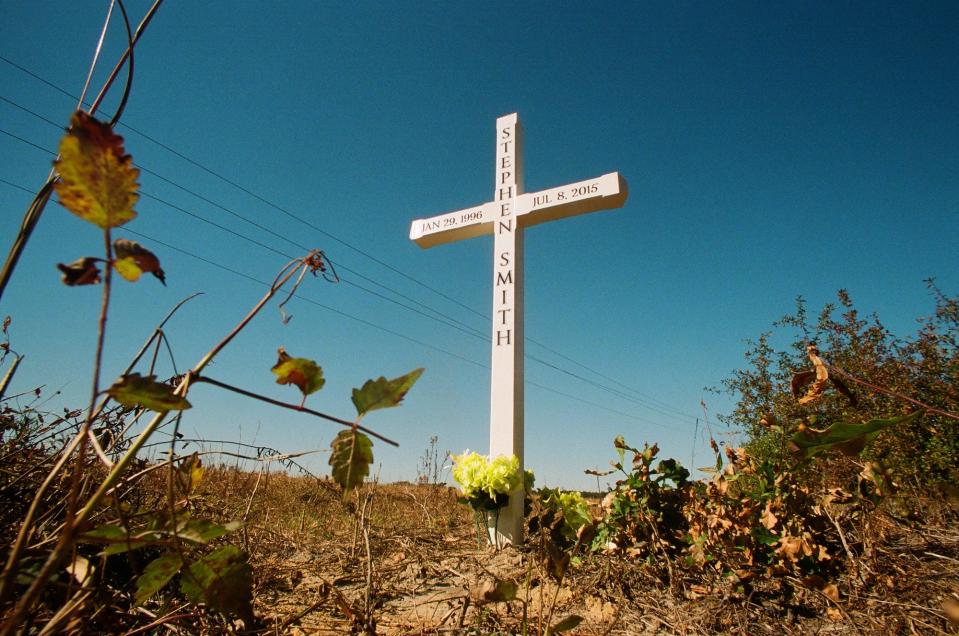 The roadside memorial for Stephen Smith on Sandy Run Road.