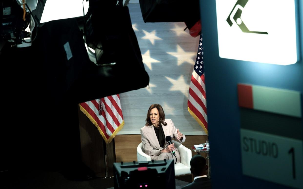 Kamala Harris during an interview with members of the National Association of Black Journalists