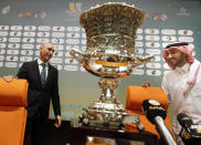 In this Wednesday, Dec. 18, 2019 photo, President of the Spanish Soccer Federation, Luis Rubiales, left, and Prince Abdulaziz bin Turki al-Faisal, who leads the General Sports Authority, enter a press conference behind the Spanish Super Cup, to be held in Saudi Arabia in January 2020. "Sports has been a tool for social change within the kingdom", the Prince said during an interview with the Associated Press. (AP Photo/Amr Nabil)