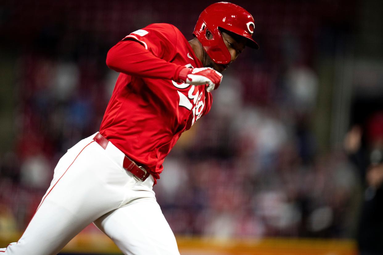 "These games are just as important as the ones that are going to be more obvious later in the season that are getting everybody’s attention and all the hype,” said Will Benson, here rounding third on an Elly De La Cruz double. Benson had a go-ahead single and also homered.