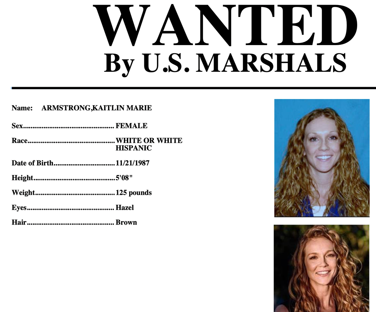 A wanted poster for Kaitlin Armstrong, who has been arrested in Costa Rica (US Marshals)