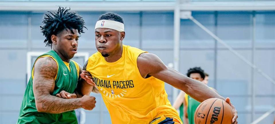 Kentucky basketball’s Oscar Tshiebwe works out for the Indiana Pacers on June 14 ahead of the NBA Draft.