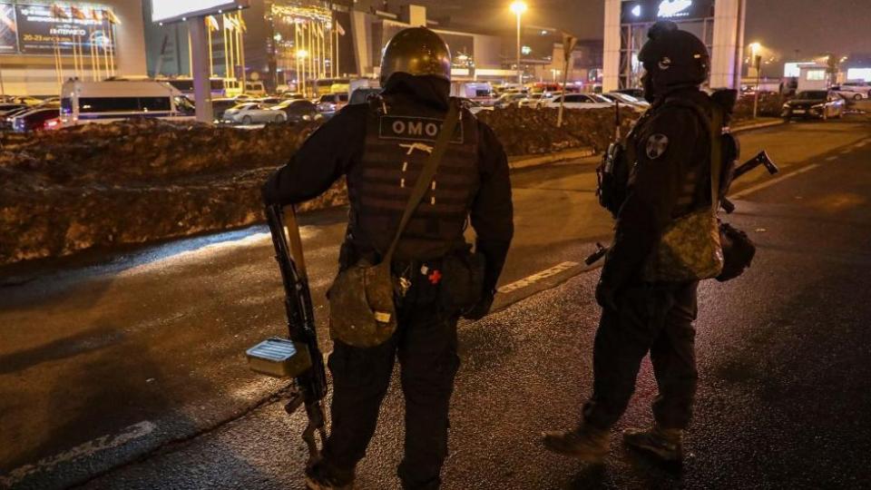 Police outside Crocus City Hall in Moscow